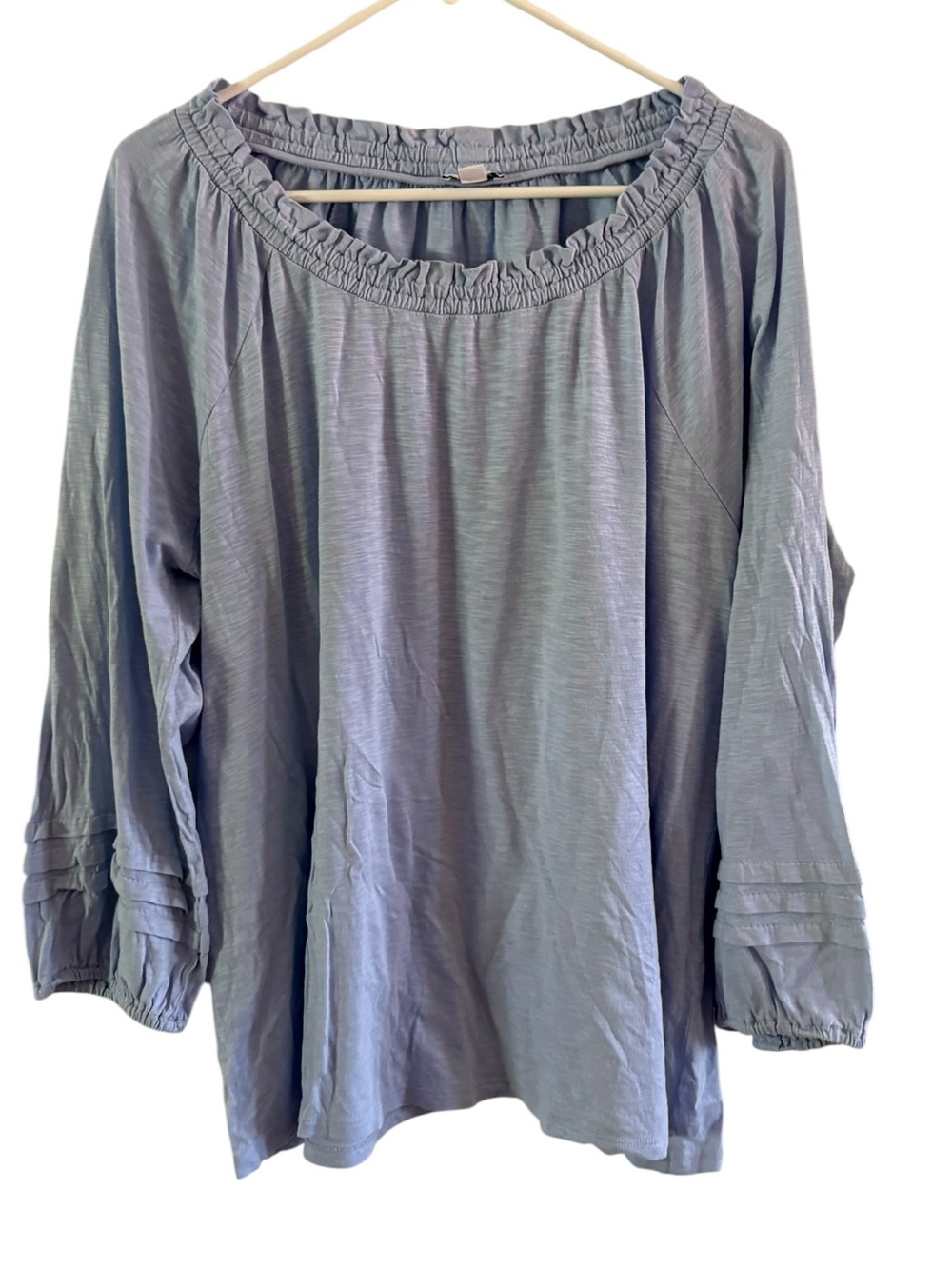 J.Jill Top Blue Smocked Ruffle Neck Peasant 3/4 sleeves Women’s Size XL